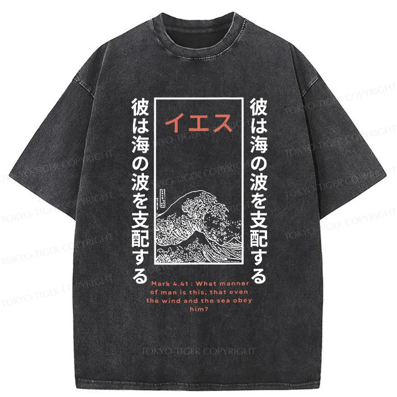 Tokyo-Tiger Stormy Waves Washed T-Shirt