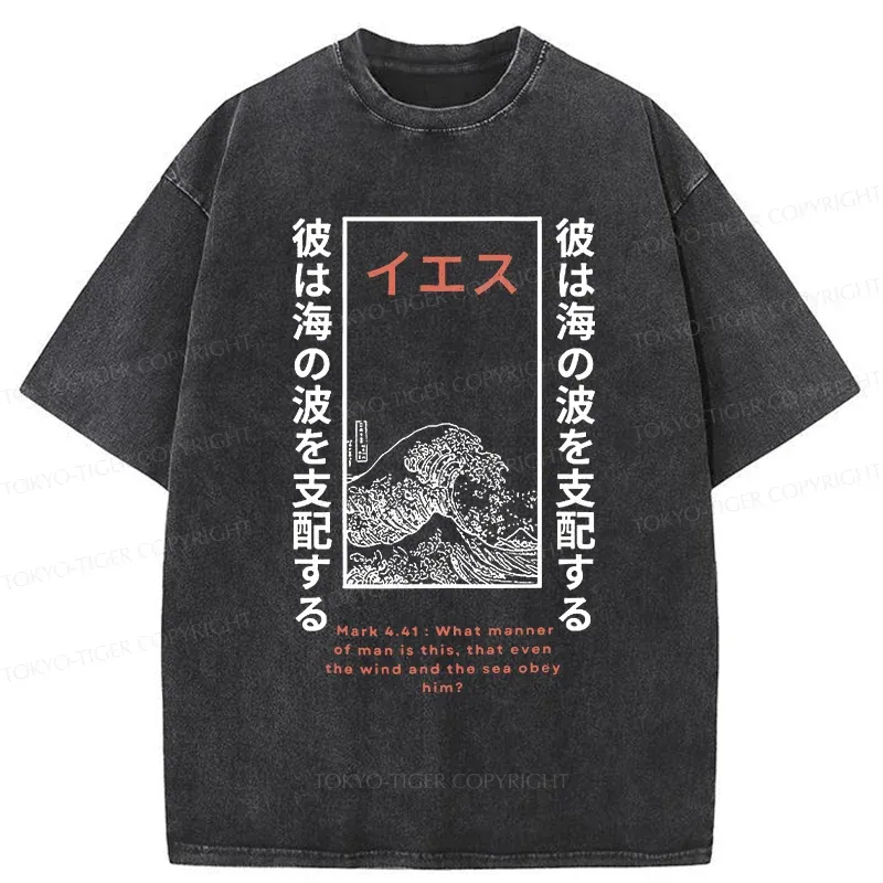 Tokyo-Tiger Stormy Waves Washed T-Shirt