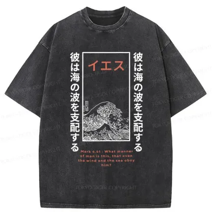 Tokyo-Tiger Stormy Waves Washed T-Shirt