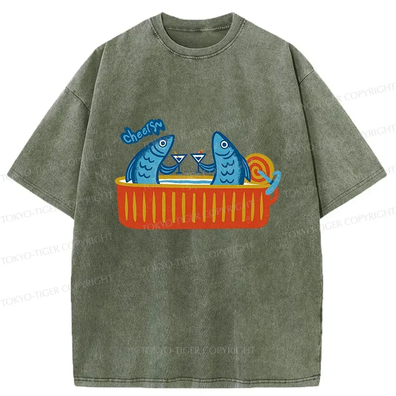 Tokyo-Tiger Canned Fish Bar Washed T-Shirt