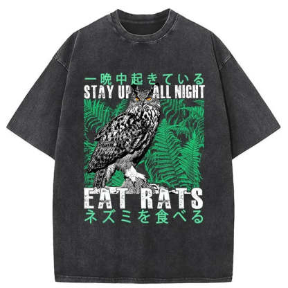 Tokyo-Tiger Owls Prey On Rats At Night Washed T-Shirt