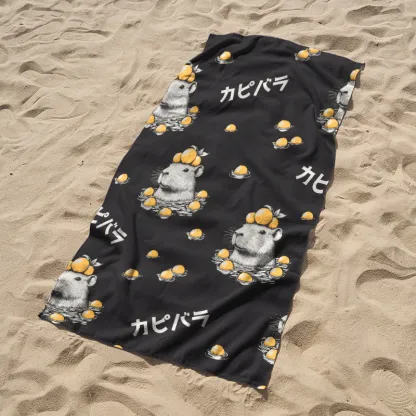 Tokyo-Tiger Cute Capybara And Lemon Beach Towel