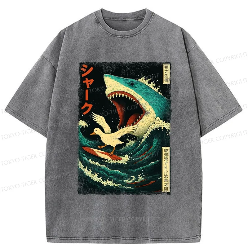 Tokyo-Tiger Duck Riding The Waves Washed T-Shirt