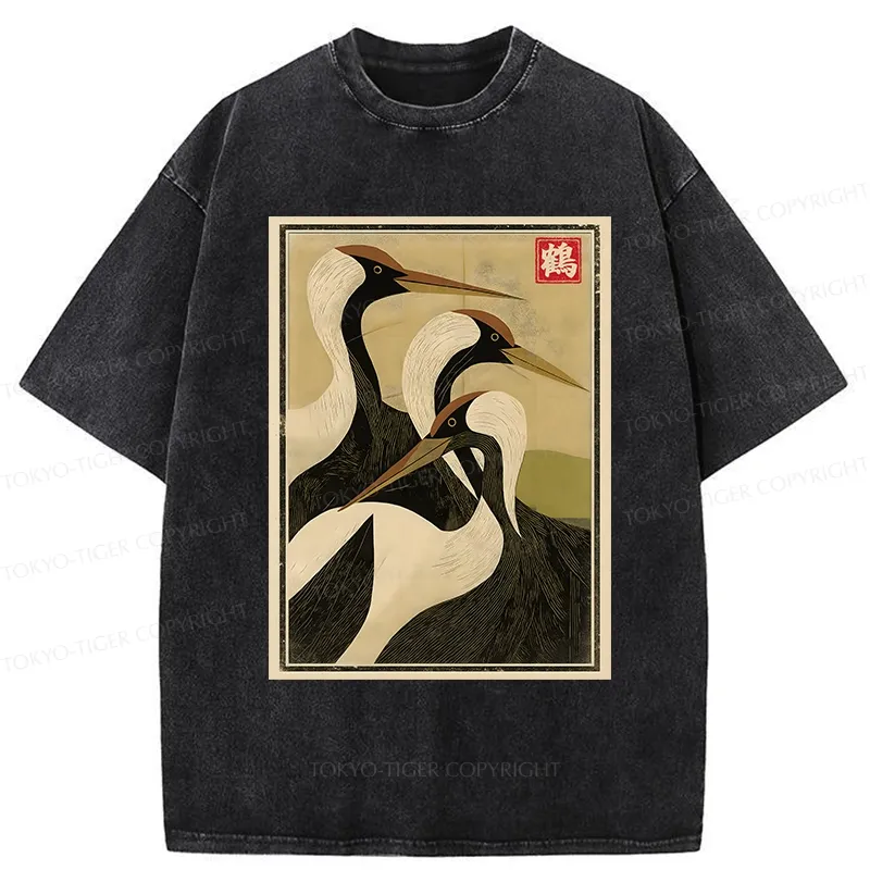 Tokyo-Tiger Japanese Crane Vintage Washed T-Shirt