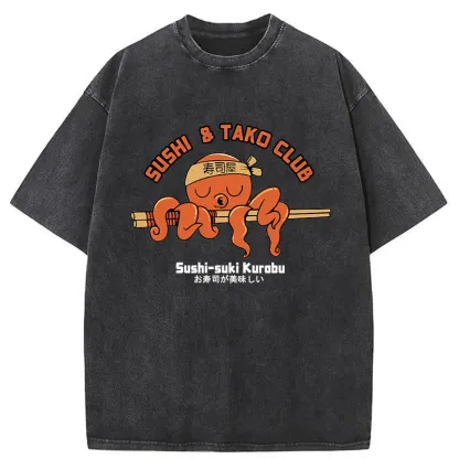 Tokyo-Tiger Octopus And Sushi Washed T-Shirt
