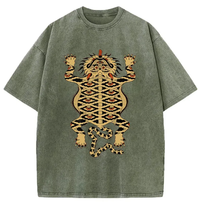 Tokyo-Tiger Mighty Tiger Woodcut Washed T-Shirt