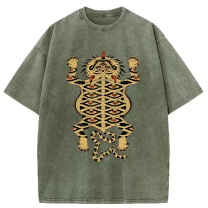 Tokyo-Tiger Mighty Tiger Woodcut Washed T-Shirt