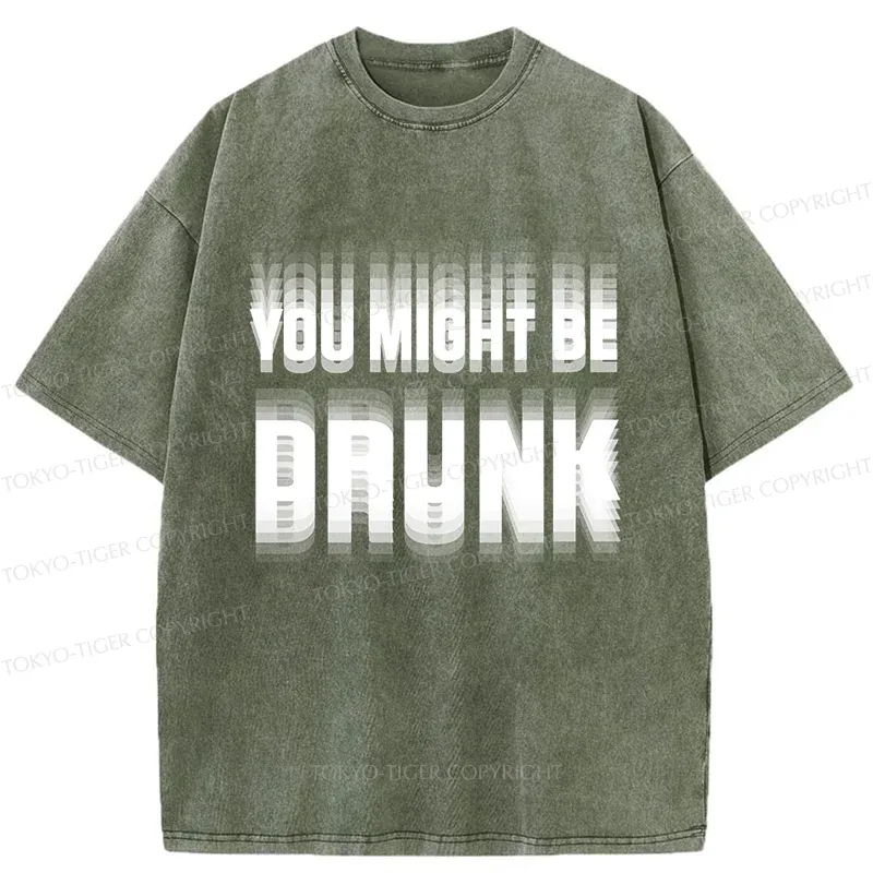 Tokyo-Tiger Drunk Text Washed T-Shirt