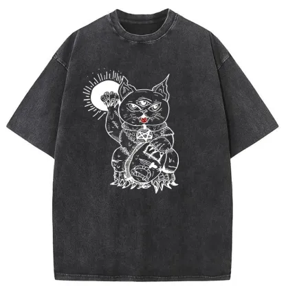 Tokyo-Tiger Evil Lucky Cat Washed T-Shirt