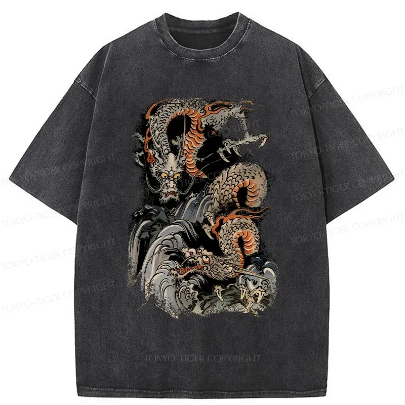 Tokyo-Tiger Japanese Ancient Dragon Washed T-Shirt
