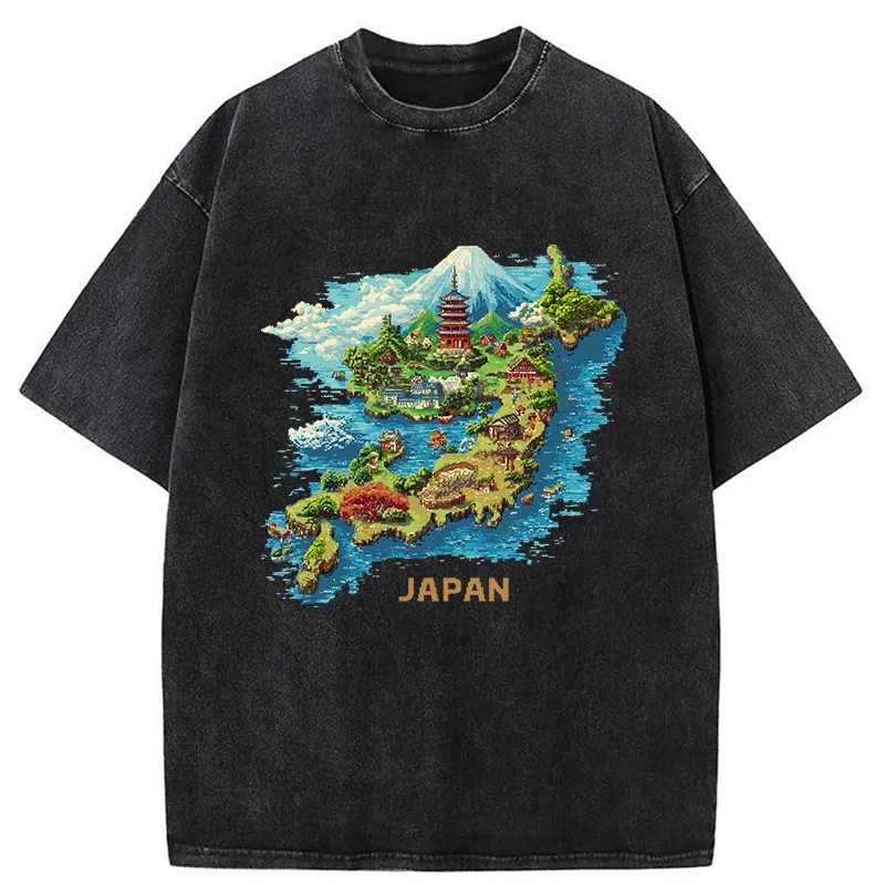 Tokyo-Tiger Funny Japanese Map Washed T-Shirt