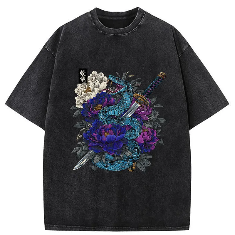 Tokyo-Tiger Snake Katana Japanese Washed T-Shirt