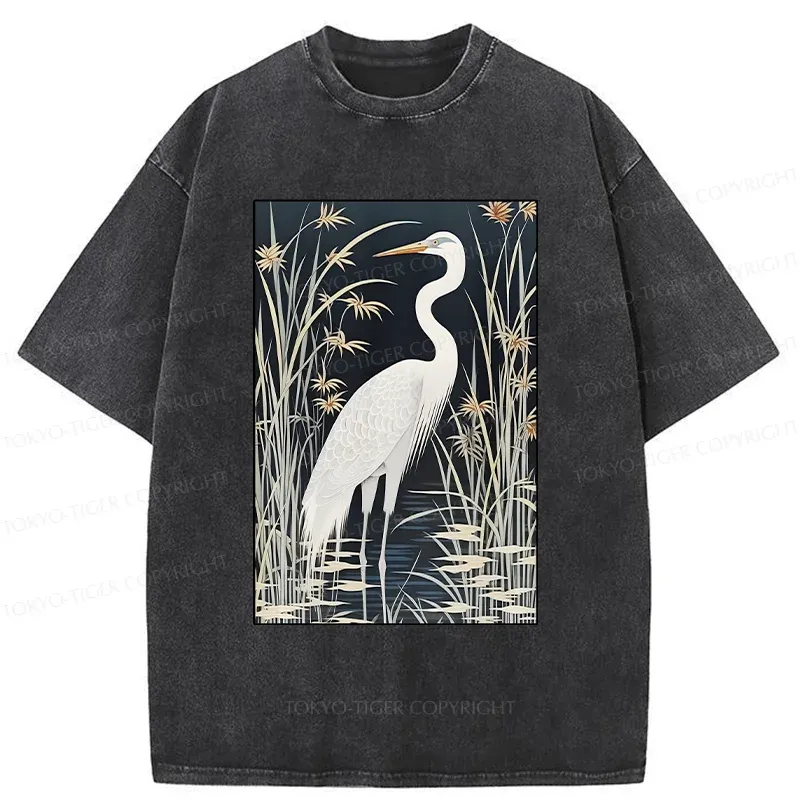 Tokyo-Tiger Cranes By The River Washed T-Shirt