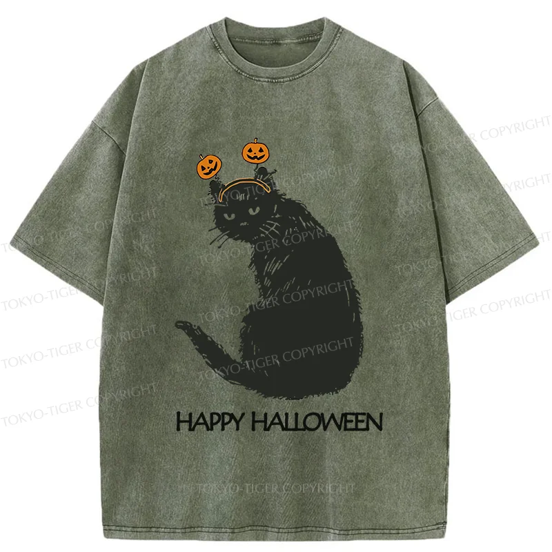 Tokyo-Tiger Halloween Cat Washed T-Shirt