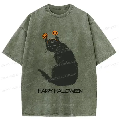 Tokyo-Tiger Halloween Cat Washed T-Shirt