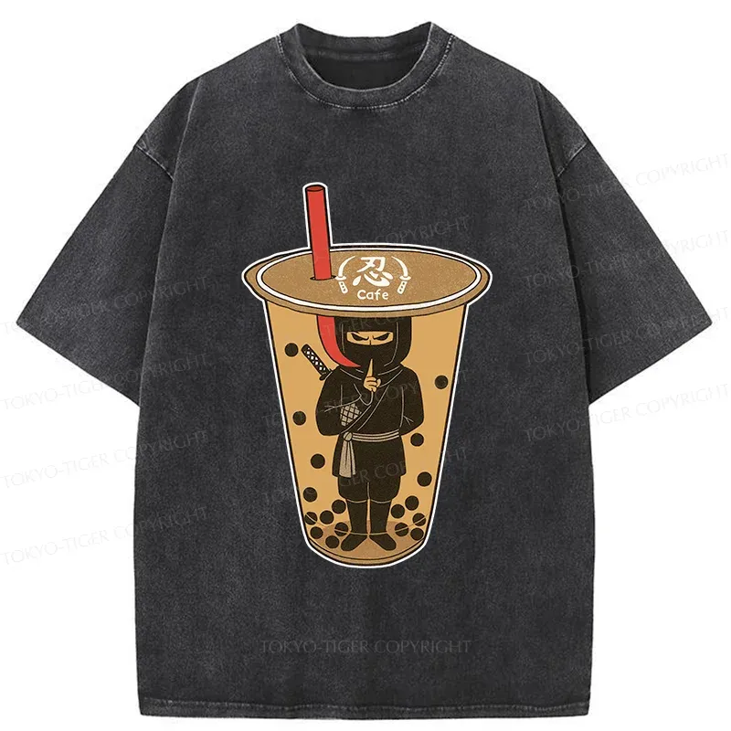 Tokyo-Tiger Ninja Lurking In Milk Tea Washed T-Shirt