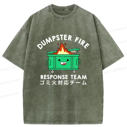 Tokyo-Tiger Trash Bin On Fire Washed T-Shirt