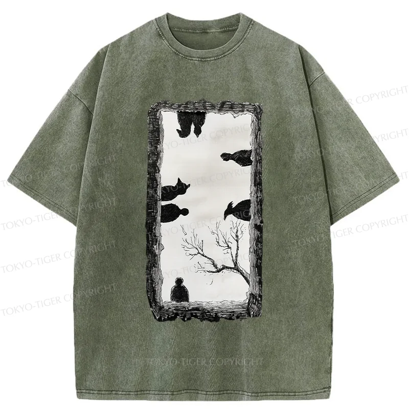 Tokyo-Tiger Cats Watching You Washed T-Shirt