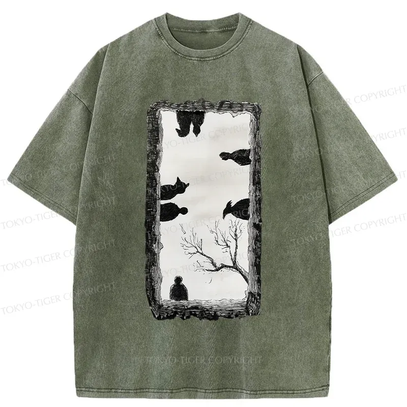 Tokyo-Tiger Cats Watching You Washed T-Shirt
