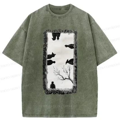 Tokyo-Tiger Cats Watching You Washed T-Shirt