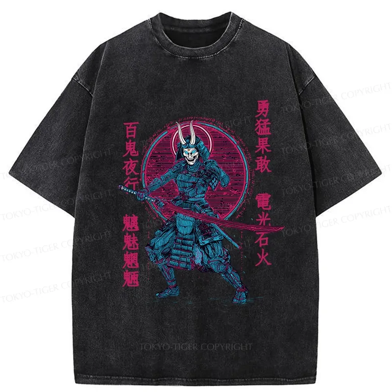 Tokyo-Tiger Japanese Oni Samurai Washed T-Shirt