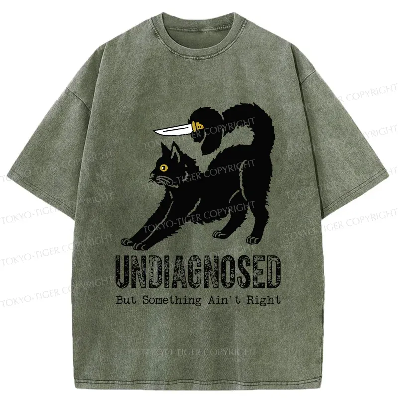 Tokyo-Tiger Cat With Knife Washed T-Shirt