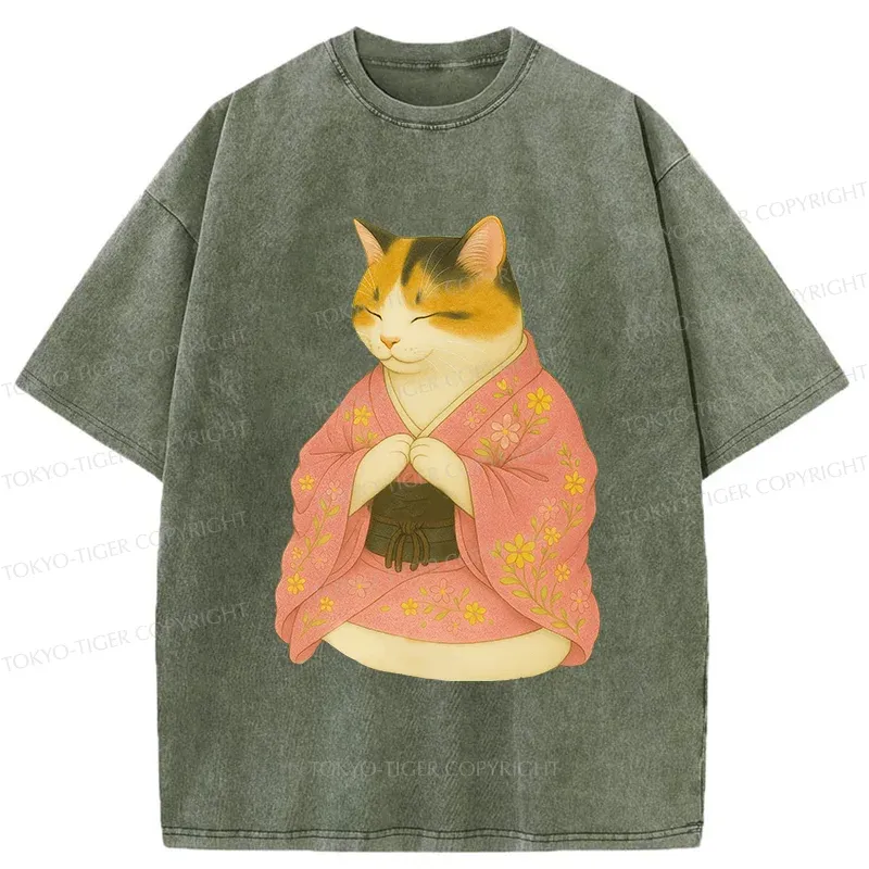 Tokyo-Tiger Meditating Cat Washed T-Shirt