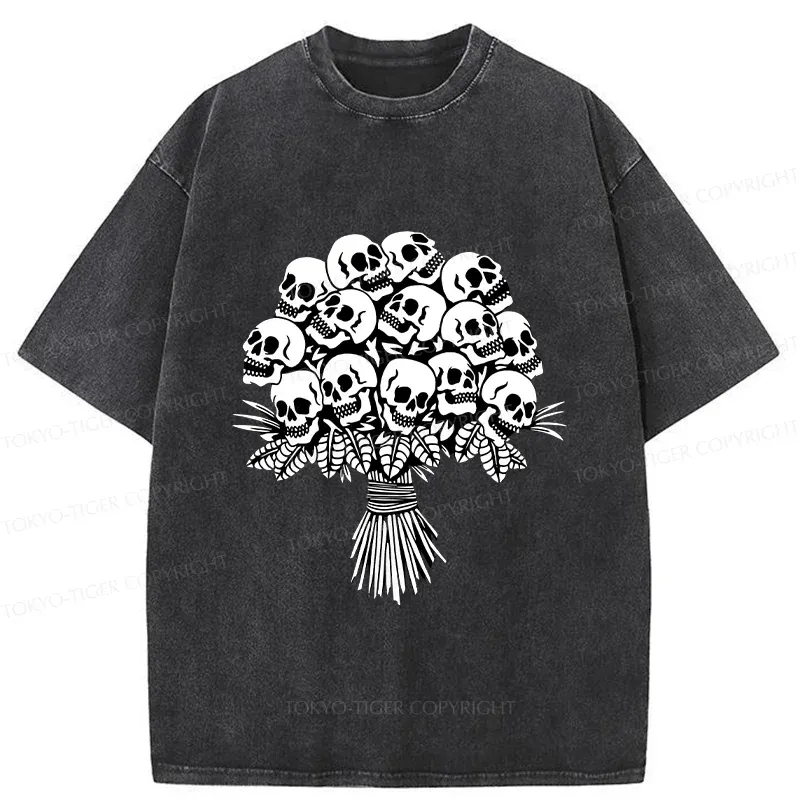 Tokyo-Tiger Skull Flower Washed T-Shirt