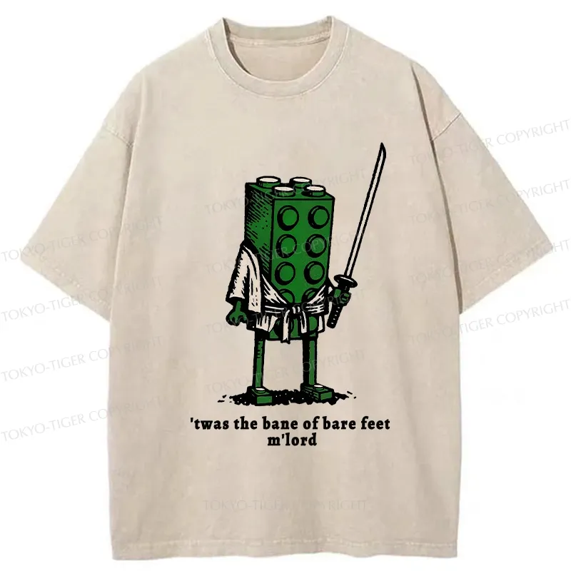 Tokyo-Tiger Funny Building Blocks Samurai Washed T-Shirt