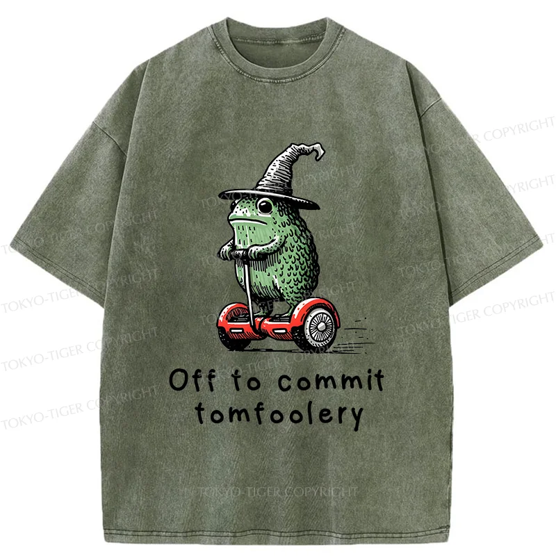 Tokyo-Tiger Frog Riding A Balance Scooter Japan Washed T-Shirt