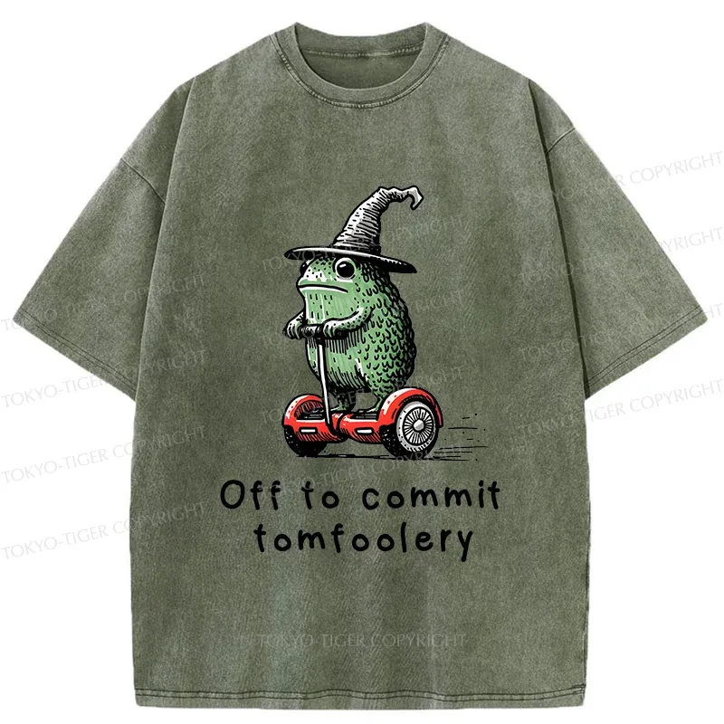Tokyo-Tiger Frog Riding A Balance Scooter Japan Washed T-Shirt