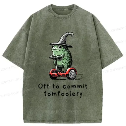 Tokyo-Tiger Frog Riding A Balance Scooter Japan Washed T-Shirt