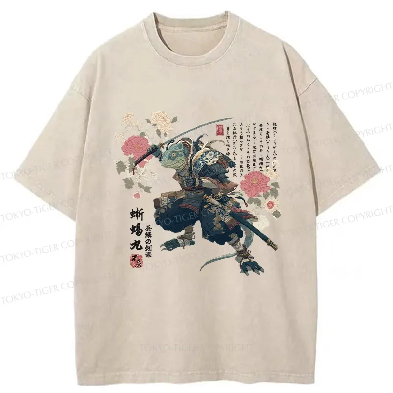 Tokyo-Tiger Lizard Samurai Washed T-Shirt