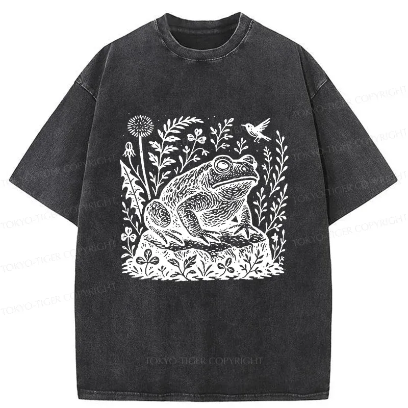 Tokyo-Tiger Frog In The Grass Washed T-Shirt
