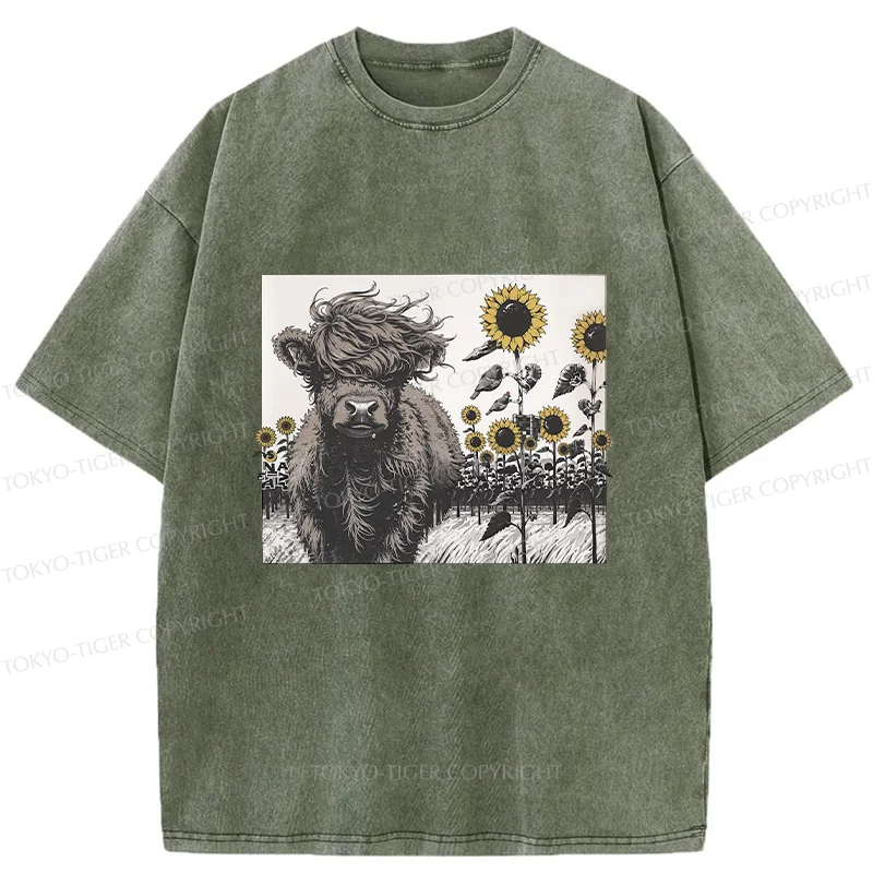 Tokyo-Tiger Cow In The Wind Washed T-Shirt