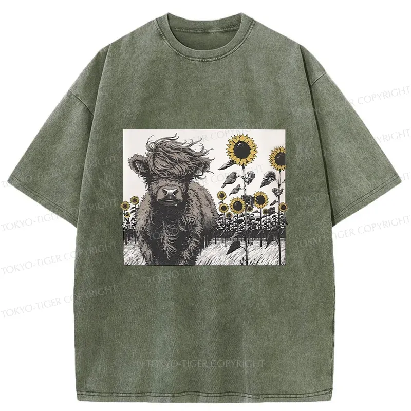 Tokyo-Tiger Cow In The Wind Washed T-Shirt