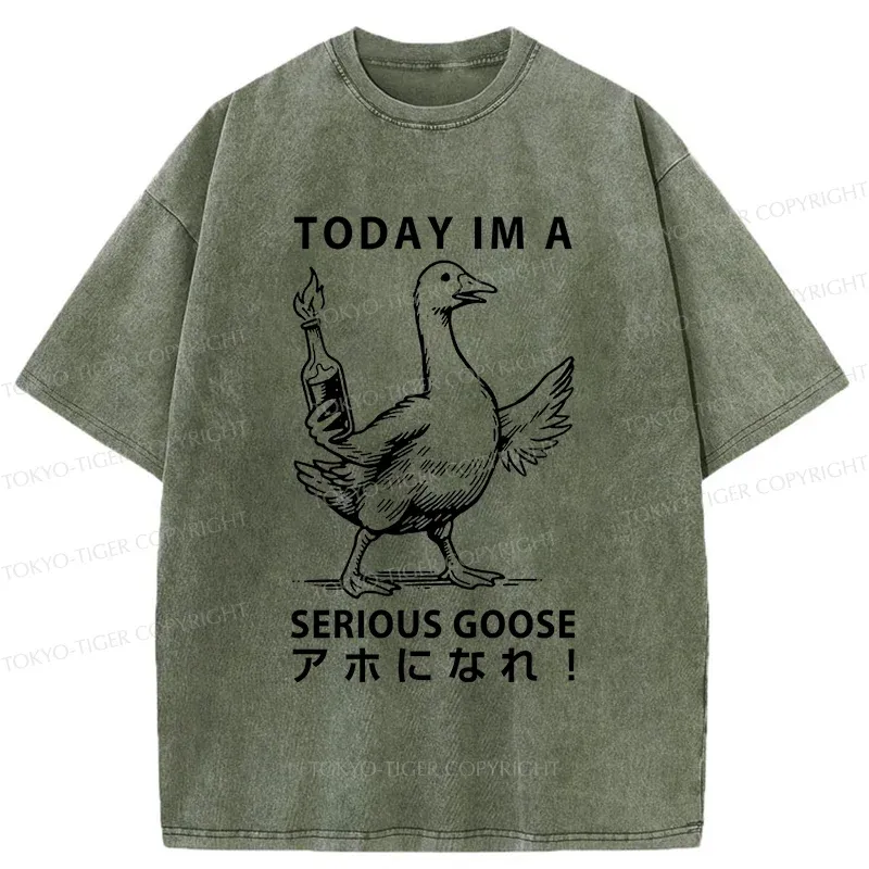 Tokyo-Tiger Goose Holding A Fuel Bottle Washed T-Shirt