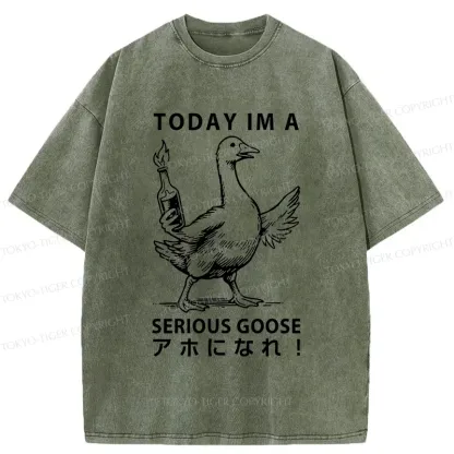 Tokyo-Tiger Goose Holding A Fuel Bottle Washed T-Shirt