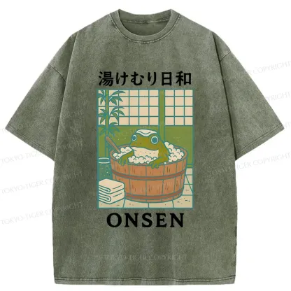 Tokyo-Tiger Frog Taking A Bath Japan Washed T-Shirt