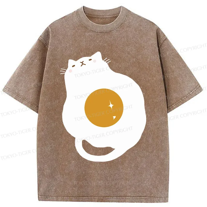 Tokyo-Tiger Fried Egg Cat Washed T-Shirt