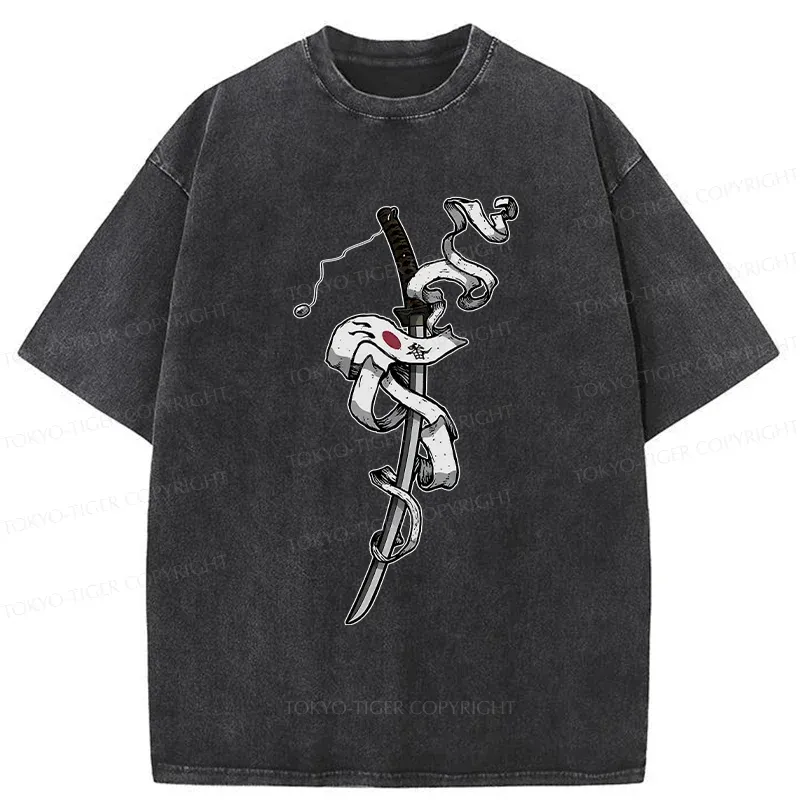 Tokyo-Tiger Samurai Sword Washed T-Shirt
