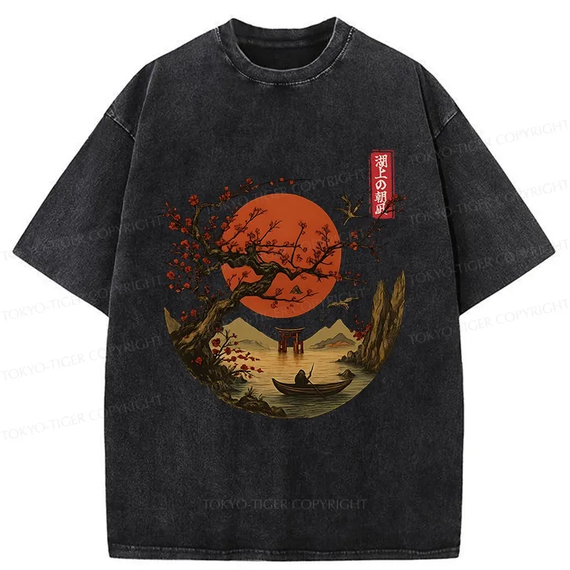Tokyo-Tiger Japanese Tranquil Scenery Washed T-Shirt