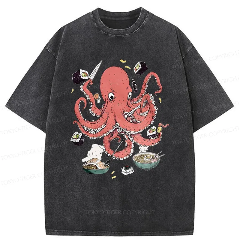 Tokyo-Tiger Octopus Chef Washed T-Shirt