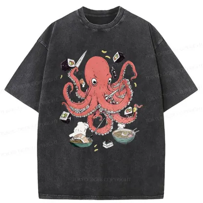 Tokyo-Tiger Octopus Chef Washed T-Shirt