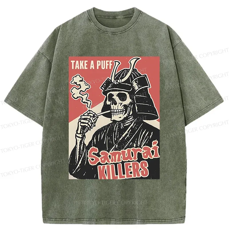 Tokyo-Tiger Smoking Samurai Washed T-Shirt