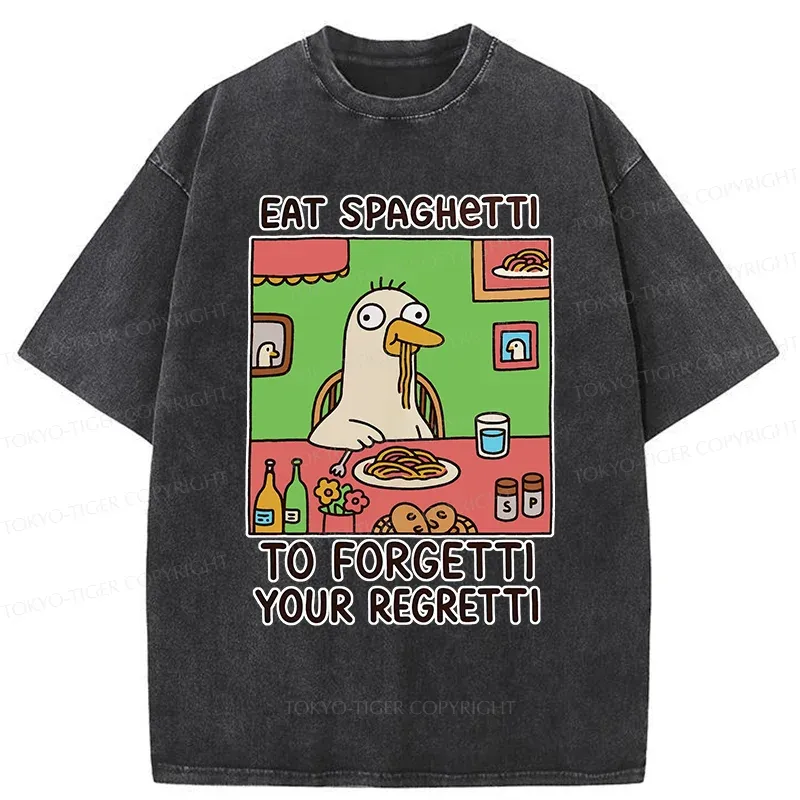 Tokyo-Tiger Stupid Goose Eating Pasta Washed T-Shirt