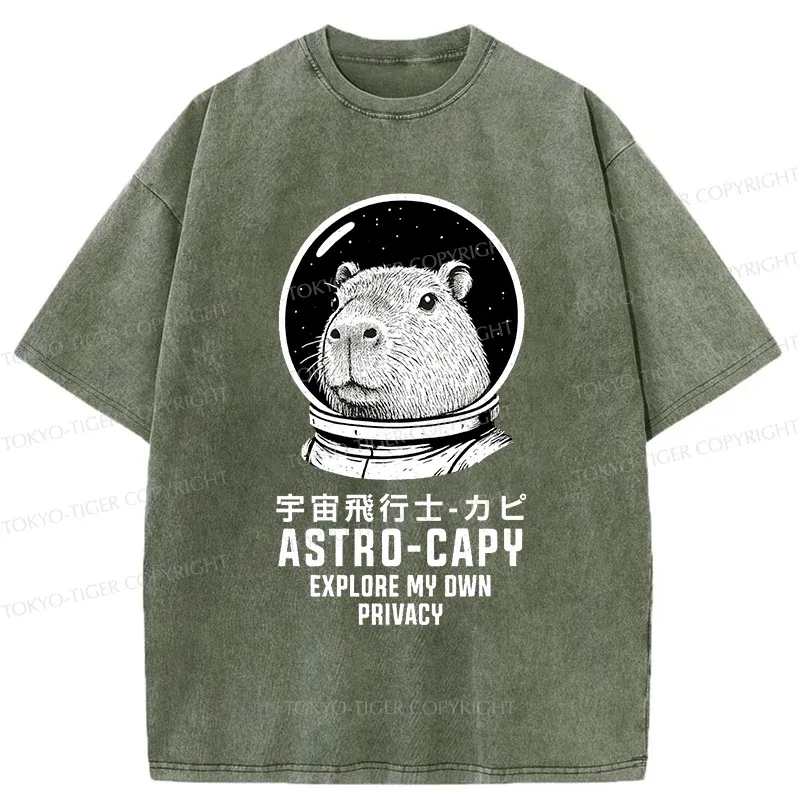 Tokyo-Tiger Astronaut Capybara Washed T-Shirt
