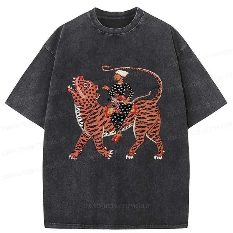 Tokyo-Tiger Man Riding A Tiger Washed T-Shirt