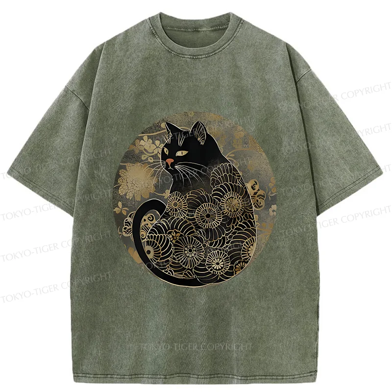 Tokyo-Tiger Vintage Art Cat Washed T-Shirt