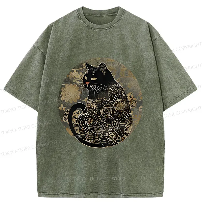 Tokyo-Tiger Vintage Art Cat Washed T-Shirt